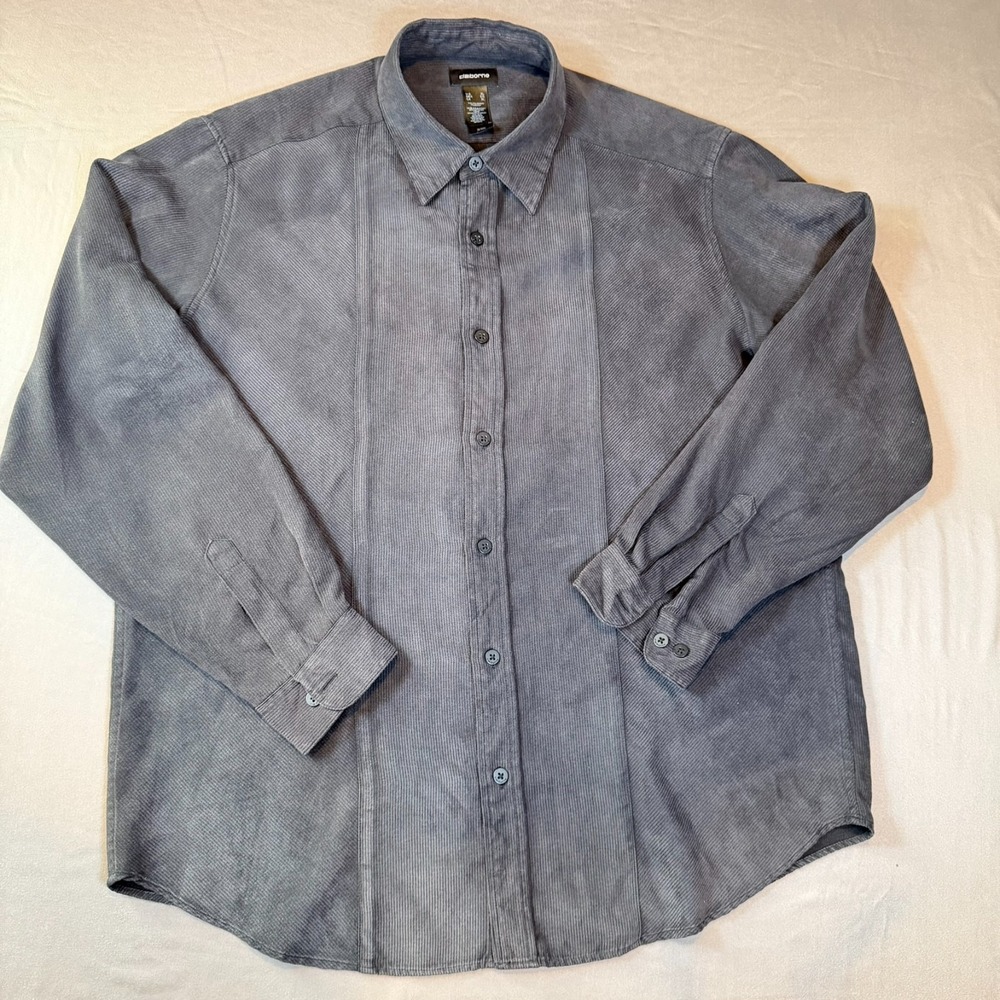 Claiborne Men's XL Gray Fine Corduroy Long‎ Sleeve Button Up Shirt Premium